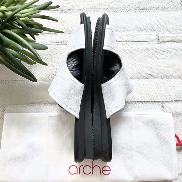 Arche Aurane Leather Slide Sandals in White/Black Size 9.5 - Picture 7 of 11